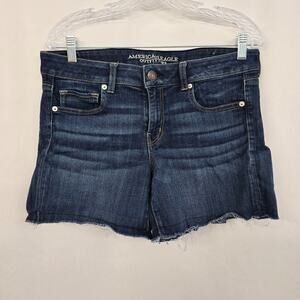 American Eagle Super Stretch Jeans Shorts Women's 12 Blue Dark Wash 5" Cut Off